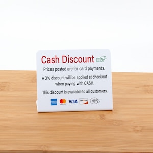 3pk Cash Discount Sign - 3% Discount For CASH Payments, L Style, Business Payment Counter Signs