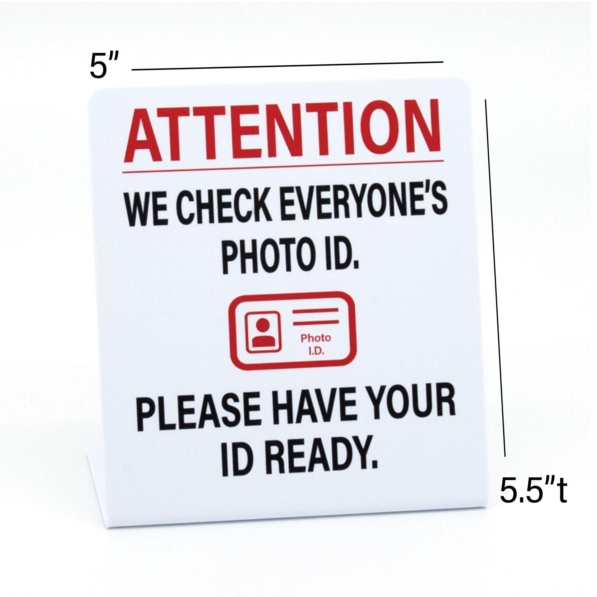 Check Photo ID Signs, 3 Pack, Plastic Counter Sign, Free Shipping