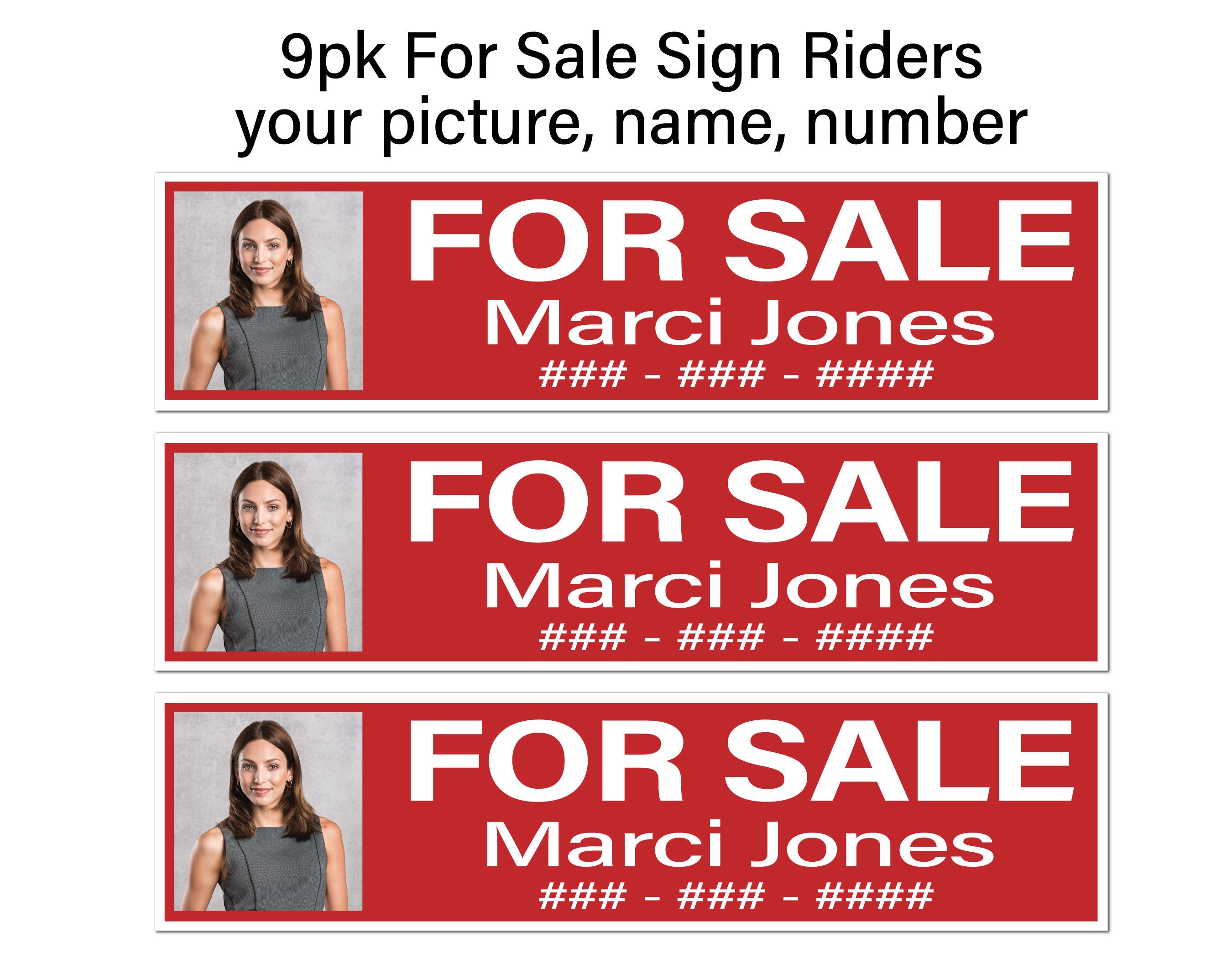Realtor Name Rider 9pk Real Estate Sign Rider, FOR SALE, Picture, Name and Number, Blue W ...