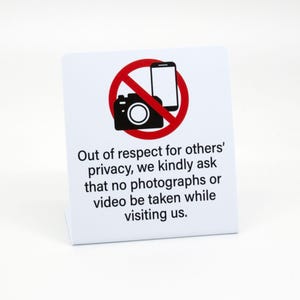 3pk Privacy Signs, No Photographs or Video, Plastic L Style, Free Shipping