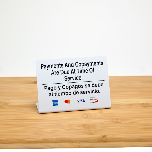 3pk Bilingual Payments And Copayments Are Due, L Style Counter Sign, Free Shipping