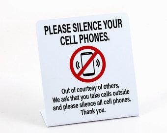 3pk Please Silence Your Cell Phones, Plastic Countertop Sign, Free Shipping