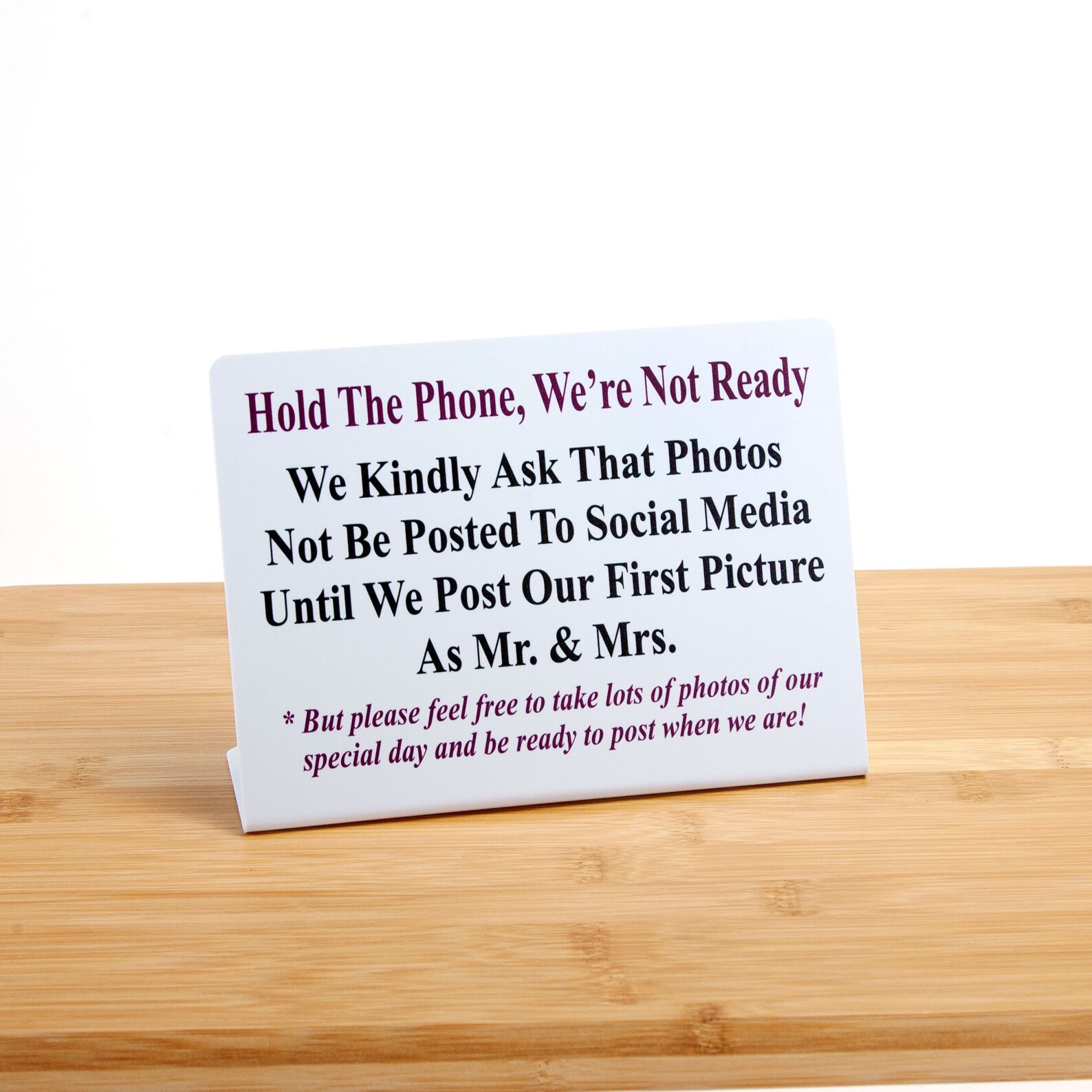 Photos on Social Media Wedding Signs, Choose Pack Size, Plastic L Style ...