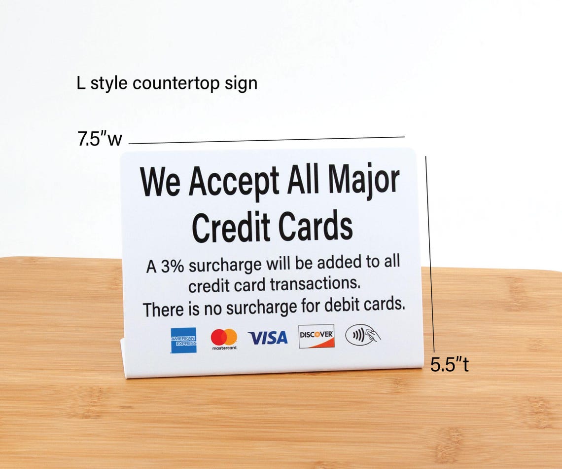 2pk Large Credit Card Payment Signs – 3% Surcharge Notice, Counter ...