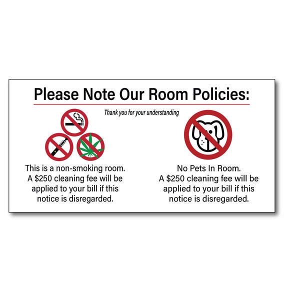 No Smoking/no Pets in Room Decal W/ Penalty Fee Free Shipping - Etsy