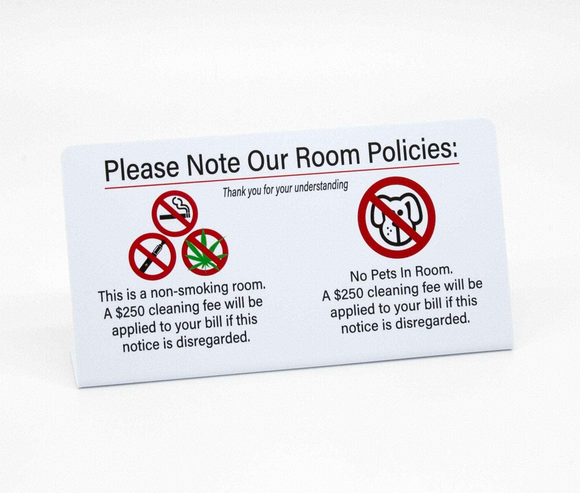 9pk No Smoking/no Pets in Room Sign W Penalty Fee, Plastic L Style Signs,  Free Shipping