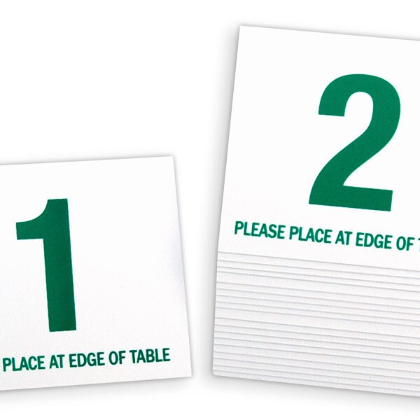 Plastic Table Numbers 1-100, Tent Style Numbers, White w/ Green Number, Free Shipping