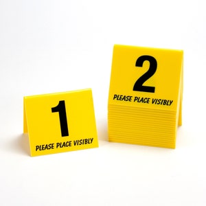 Números de mesa de plástico del 1 al 100, números estilo carpa, amarillo con número negro, envío gratuito