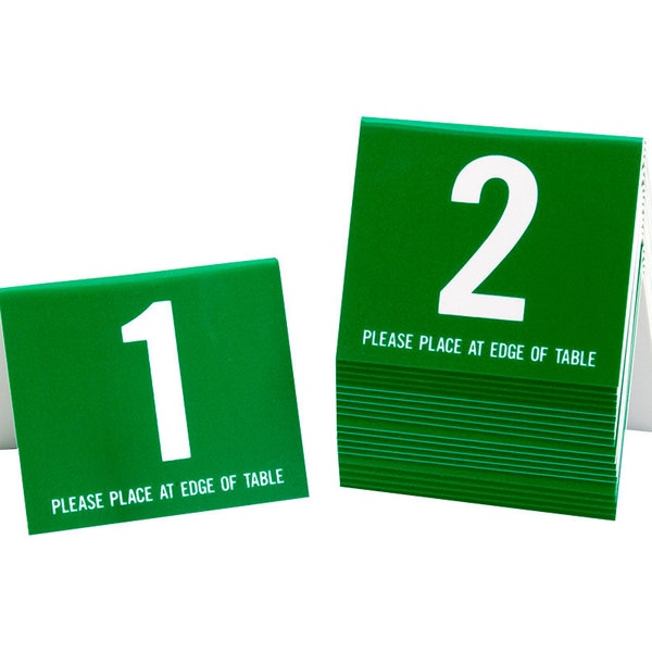 Plastic Table Numbers 1-20, Tent Style Numbers, Green w/White Number, Free Shipping