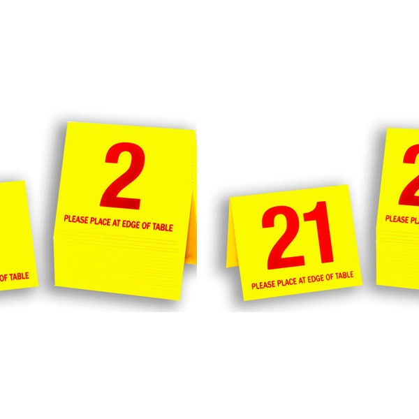 Plastic Table Numbers 1-40, Tent Style Numbers, Yellow w/Red Number, Free Shipping