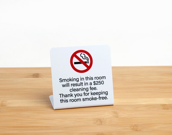 9pk No Smoking Hotel Room Signs w/ Cleaning Fee, Plastic, Free Shipping