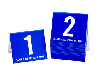Plastic Table Numbers 1-20, Tent Style, Blue w/White Number, Free Shipping