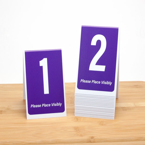 Plastic Table Numbers 1-50, Tent Style, Purple w/ White Numbers, Free Shipping