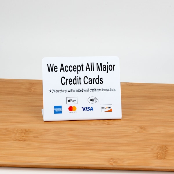3pk Credit Card Signs w/ Added Surcharge, L Style Counter Sign, Free Shipping