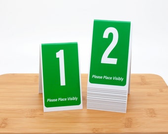 Plastic Table Numbers 1-50, Tent Style, Green w/ White Numbers, Free Shipping