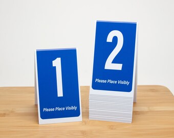 Plastic Table Numbers 1-50, Blue w/ White Numbers, Free Shipping