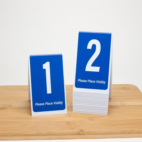 Plastic Table Numbers 1-50, Blue w/ White Numbers, Free Shipping