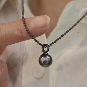 Collar individual de perla tahitiana, colgante de perla negra auténtica, colgante extraíble, collar grueso, collar para parejas, regalo para ella.