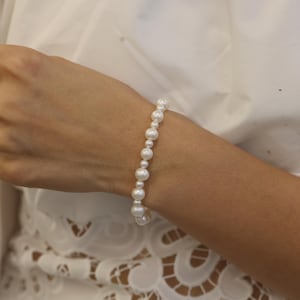 Alternating Pearl Bracelet, Real Freshwater Pearl Jewelry, Sterling Silver June Birthstone Gift, Dainty Wedding Jewelry for Her