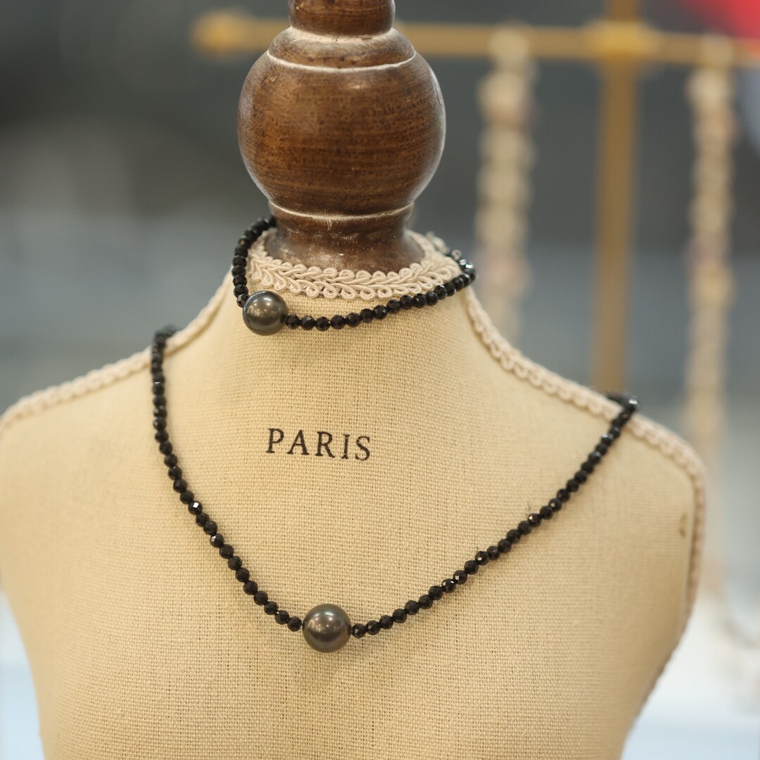 Black - Fabart Pearl & Stone Work Necklace Set 08