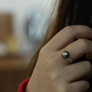 South Pacific Black Pearl Ring,925 Silver Pearl Ring, Natural Tahitian Pearl Ring,Gift for mom,mother day gift