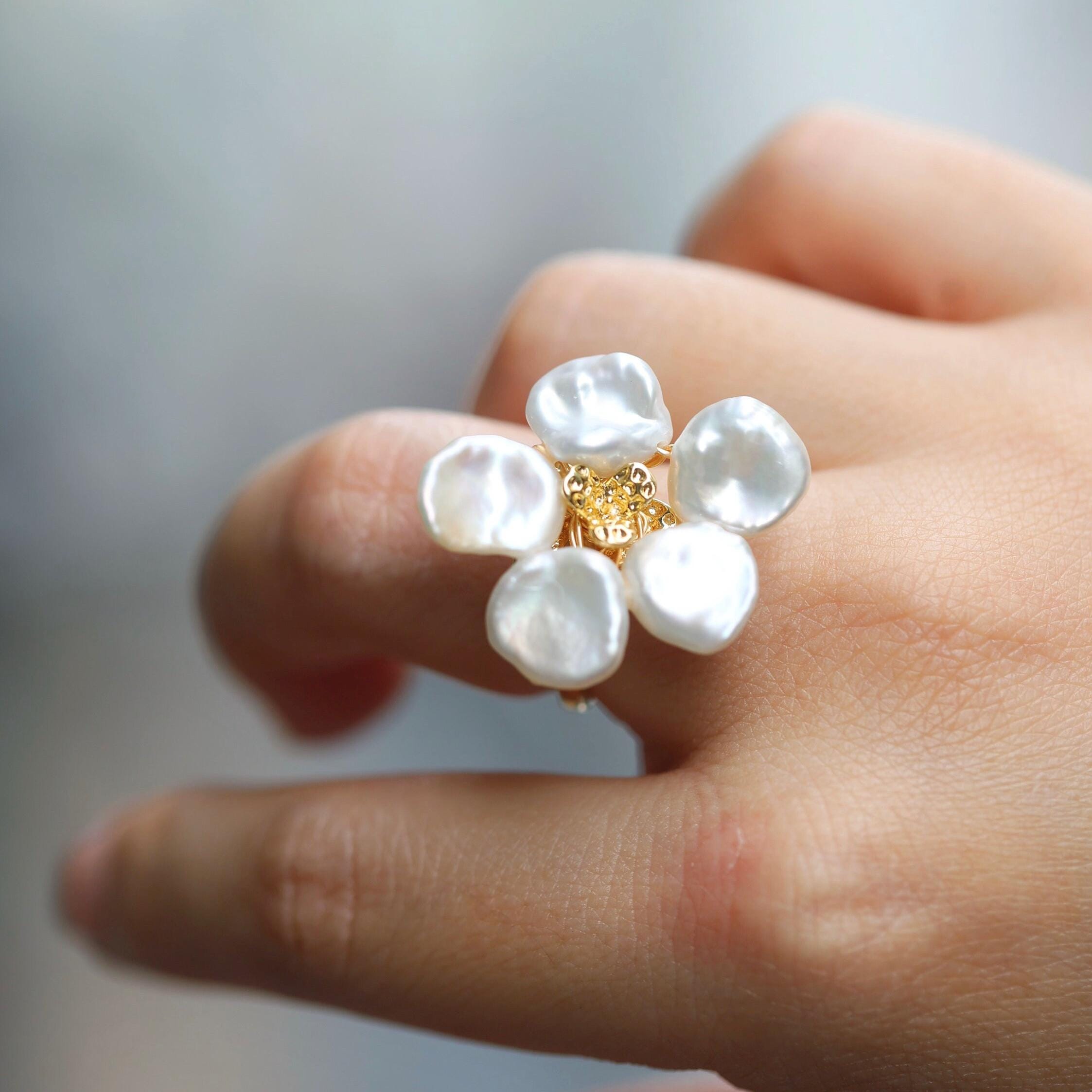 Spring Flower Freshwater Pearl Ring,natural Baroque Pearl Ring