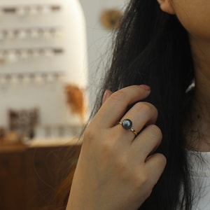 South Pacific Black Pearl Ring,925 Silver Pearl Ring, 18K Gold Plated,Natural Tahitian Pearl Ring,Gift for mom,mother day gift