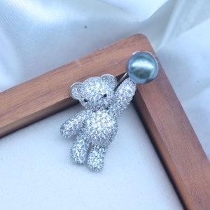 9-10mm Tahitian Black Pearl Brooch,South Sea Pearl Brooch, Vintage Brooch,Cute Bear Brooch,mother day gift,gift for her