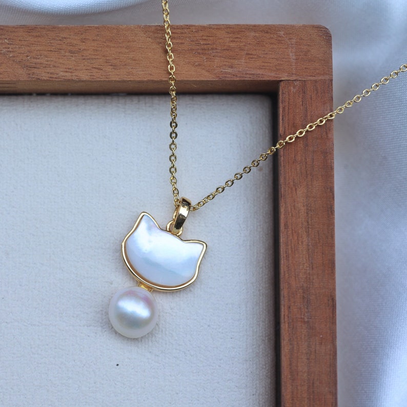 Kawaii Cat Pearl Jewelry Set,cute Cat Pearl Drop Earrings,cat Necklace ...