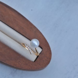 Gold Open Pearl Ring，Real AAAAA Freshwater Pearl,Dainty Pearl Jewelry, Minimalist Silver Ring, Gift for Her