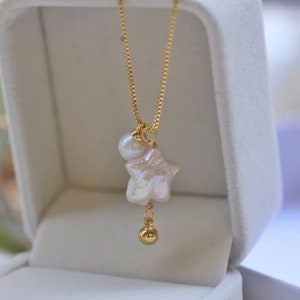 Handmade Golden Star Pearl Necklace,Star Baroque Freshwater Pearl,Cute Pearl Necklace,Christmas gift for her