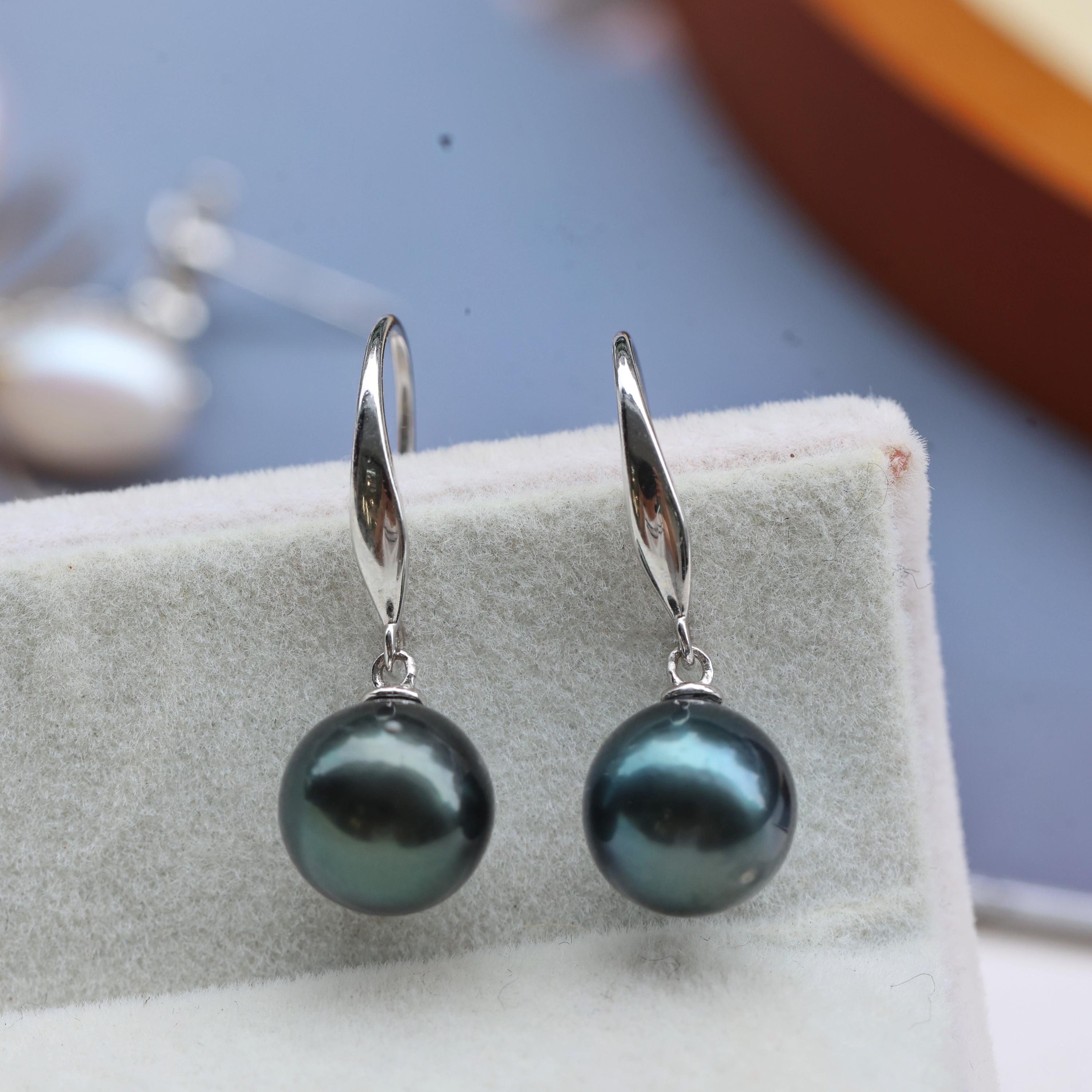 Boucles D'oreilles Pendantes Perles Noires Argent 925 - 12 Cm - Bijouterie Papillon Bleu