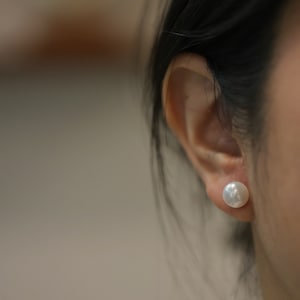 AAAAA Genuine Pearl Stud Earrings in Sterling Silver, 9-10mm, Large Pearl Studs, Silver pearl Earrings,Simple pearl studs