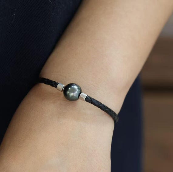 Tahitian Black Pearl Bracelet – 9–10mm Real Pearl on Braided  display picture 1
