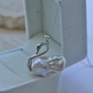 Large Baroque Pearl Necklace,Silver Swan Necklace,silver swan, swan jewelry, swan pendant,Christmas Gift