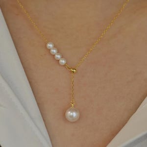 Adjustable Y Shape Pendant Necklace,Real Freshwater Pearl Necklace,sterling silver 925 Gold Filled,wedding necklace,Handmade