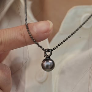 Enkele Tahitiaanse parelketting, echte zwarte parelhanger, verwijderbare hanger, dikke ketting, paarketting, cadeau voor haar