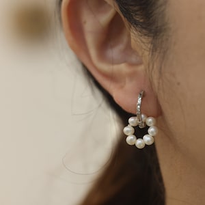 S925 Silver Pearl Hoops Earrings,Special Handmade  Pearl Beads Hoops,Detachable earrings,two way to wear