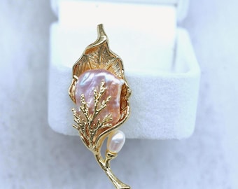 Pearl Leaf Brooch, Retirement Gift for Her, Mother of the Bride Gift
