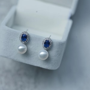 Orecchini con zaffiri e perle, gioielli in perle d'acqua dolce naturali in stile vintage, regalo perfetto per lei