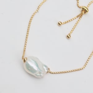 Baroque Pearl Adjustable Bracelet – 18K Gold Plated Silver, Chunky Freshwater Pearl Jewelry for Bridesmaids or Birthday Gift