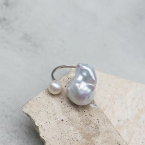 Offener Silber Barockperlenring, Große übertriebene Perlenschmuck, Geburtstagsgeschenk für Sie