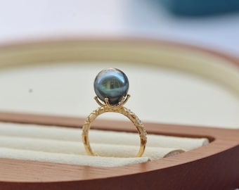 Elegant South Sea Tahitian Pearl Ring, S925 Silver 18K Gold Plated Adjustable Ring, Minimalist ring,Perfect Fashion Accessory Gift