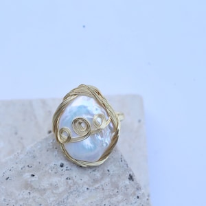Handmade Baroque Pearl Rings, Large Baroque Pearl & Keshi Pearl,Eightawnstar open adjustable ring,Vintage Style Ring