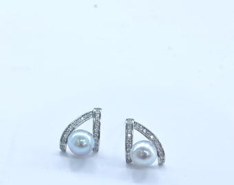 Pendientes de perlas Akoya azules naturales japonesas delicadas, plata S925, diseño minimalista, perla Akoya azul claro, perla de agua salada