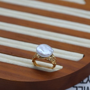 Raw Baroque Pearl Ring,925 silver Gold Filled,Minimalist Real Pearl Ring,June Birthstone,Perfect Mother of Bride Gift,Handmade Fall Jewelry