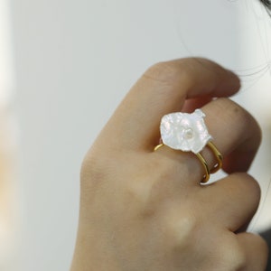 Spring Flower Pearl Ring,S925 Silver Gold Plated,Petal Natural Freshwater Pearl Ring,Dainty Ring, Mother&#39;s Day Gift, Christmas Gift