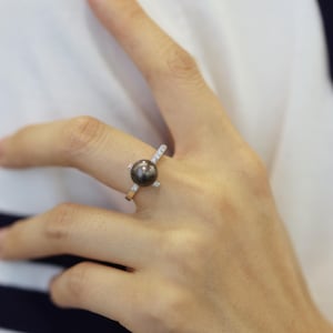 Minimalistischer Kreuz Perlenring | S925 Silber Schwarz Tahitiperle Ring | Glaube Schmuck | Natürliche Perle Statement Geschenk für sie