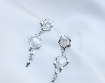 Freshwater Pearl Drop Earrings, Baroque Pearl Earrings, Handmade Bridal Earrings, Long Pearl Earrings, Wedding Earrings, Bridesmaid Gift