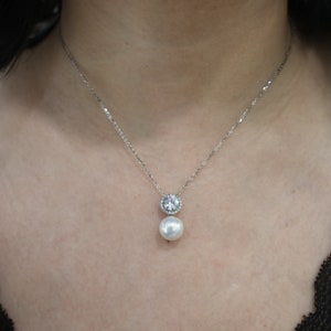 Large Diamond Pearl Necklace, 9-10mm Real Freshwater Pearl Necklace,Bridal Jewelry, Wedding Necklace, Bridesmaid Gifts for Her,Birthday Gift